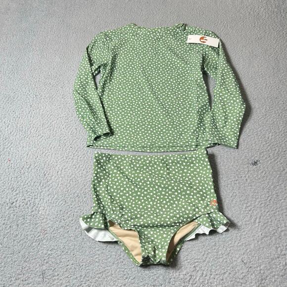 New Honey Mark Ruffle‎ High Waist Bikini Green Floral Girls Swimsuit 9/10 - Picture 1 of 7